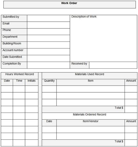 Work Order Template Free Word Excel PDF Document Download