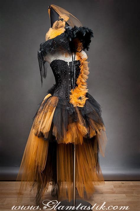 Custom Size Orange And Black Feather Burlesque Corset Witch Costume