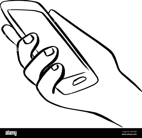 Hand Holding Mobile Phone Vector Illustration Sketch Doodle Hand Drawn