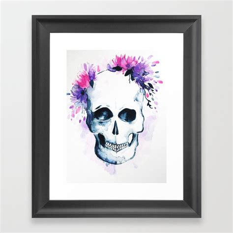 Skull Flowers Watercolor Framed Art Print By Jen Merli Society6
