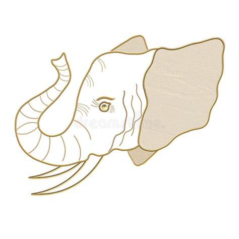 Drawing Golden Elephant Head With Tusk Stock Illustration