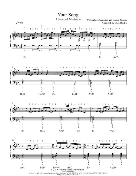 Your Song By Elton John Sheet Music Lesson Advanced Level