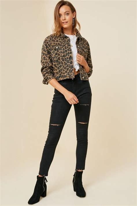 Leopard Print Denim Jacket Cheetah Print Outfits Leopard Print