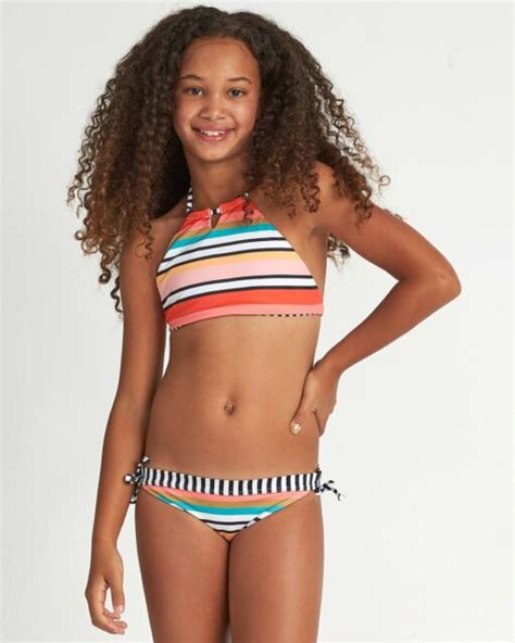 Billabong Girls Rad Wave High Neck Reversible Bikini Swim Suit Multi 8