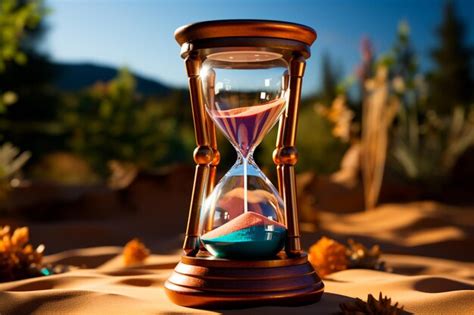 Premium Ai Image Hourglass In Sand Against Beautiful Sunset Time Is