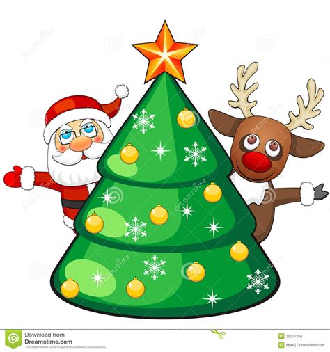 Tree cartoon drawing, cute cartoon elf house plant trees png. Deer And Santa Claus With Christmas Tree Stock Vector ...
