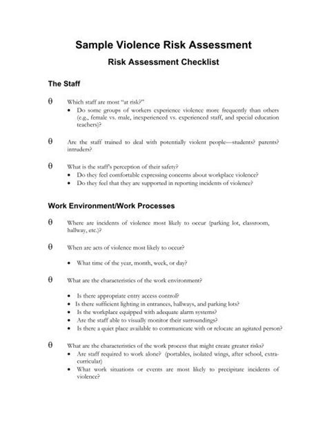 Sample Violence Risk Assessment Checklist Burnaby Teachers