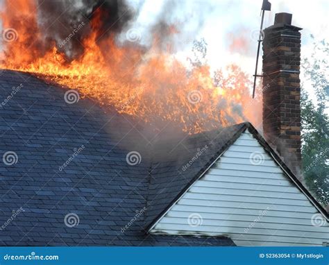 Roof On Fire Stock Photo Image Of Burned Burning Roof 52363054
