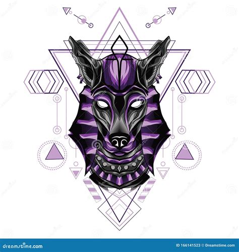 Mythical Anubis Wolf Dog With Sacred Geometry Pattren Stock