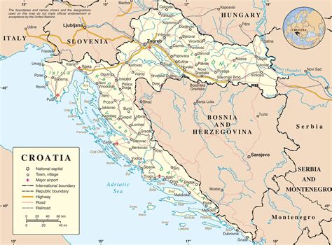Sur y este del mediterráneo mapa. Croatia road map