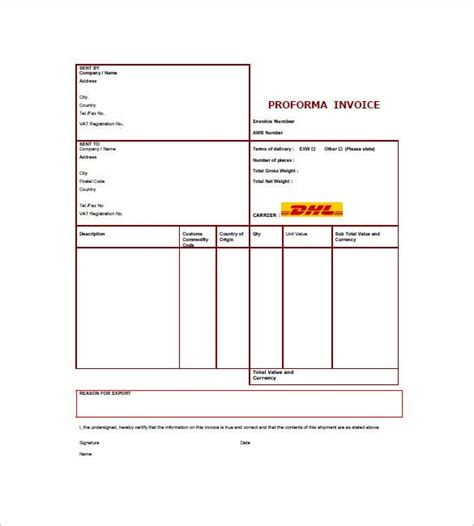 Dhl Commercial Invoice Template