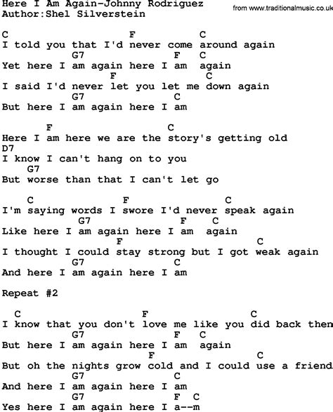 Country Musichere I Am Again Johnny Rodriguez Lyrics And Chords