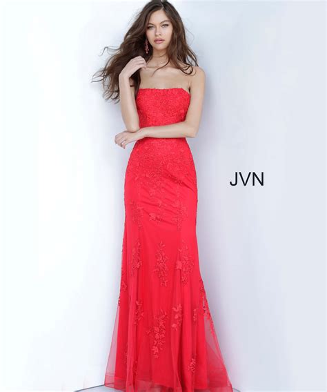 Jovani Long Strapless Prom Dress Jvn3097 Red Prom Dresses Long Lace