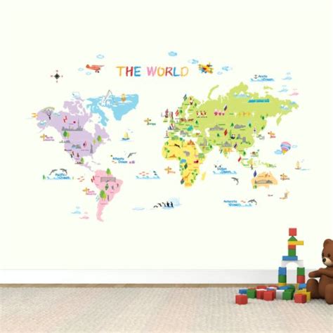 Dw 1203 Multicoloured World Map Wall Stickerskids Wall