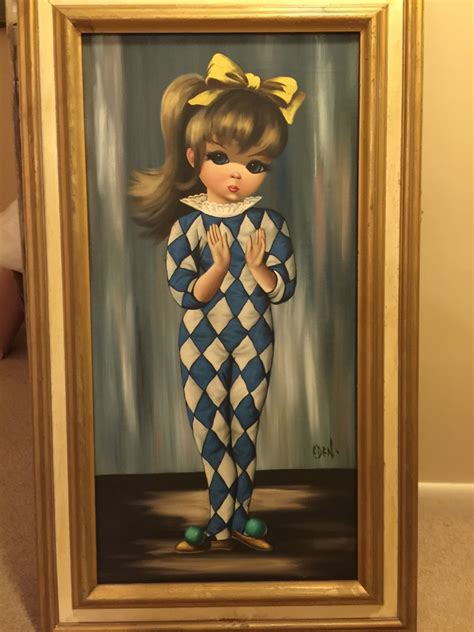 Vintage Signed Eden Big Eyed Girl A Oil Painting Big Eyes Keane Era