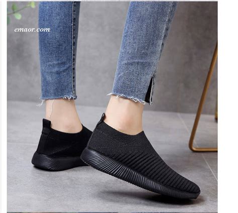 Shoes For People With Flat Feet Rimocy Breathable Air Mesh Flat Heels Sneakers Womens Casual