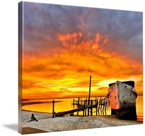 Old Boat Yellow Red Sunrise Fine Art Giclee Prints By Eszra Tanner