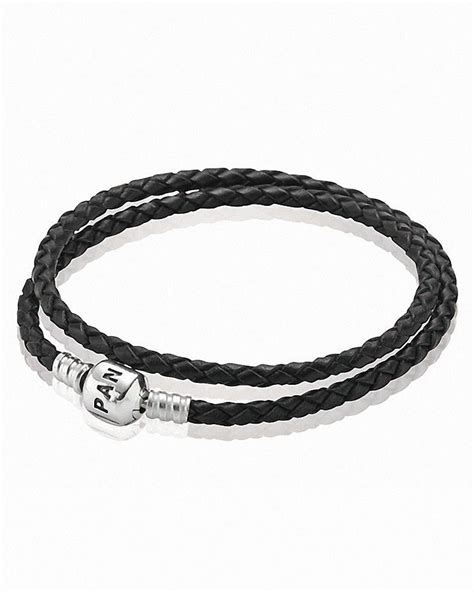 Pandora Bracelet Black Leather Double Wrap With Sterling Silver Clasp