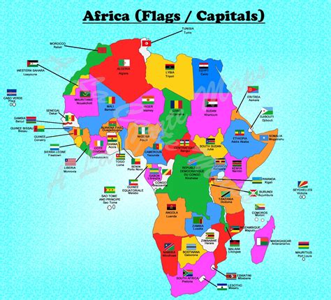 Digital Map Of All African Countries With Their Flags And Their Capital Cities Etsy
