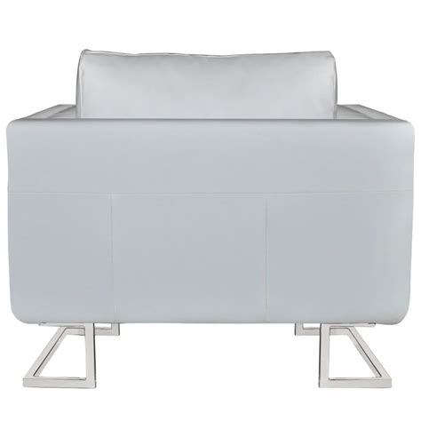 Luxury Leather Cube Armchair White With Chrome Feet