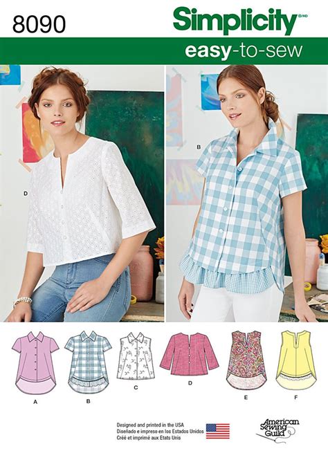 Simplicity S8090 Misses Easy To Sew Button Shirt And Pullover Top