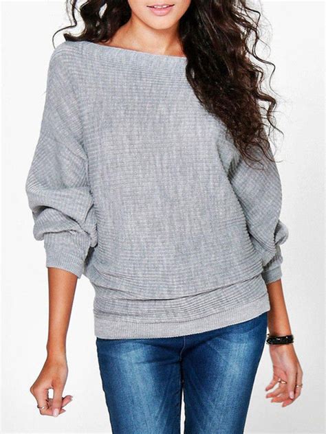 Grey Standard Loose Casual Plain Polyester Sweater (Style V100951) - VEDACHIC
