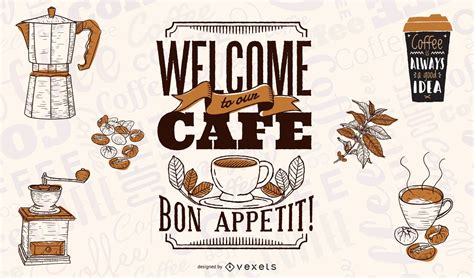 Welcome To Our Cafe Illustration Design Vector Download