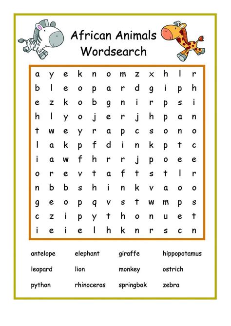 Free Easy Word Search African K5 Worksheets Easy Word Search Word