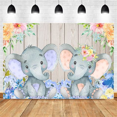 Elephant Twins Baby Shower Backdrop Pink Blue And Silver Girl And Boy