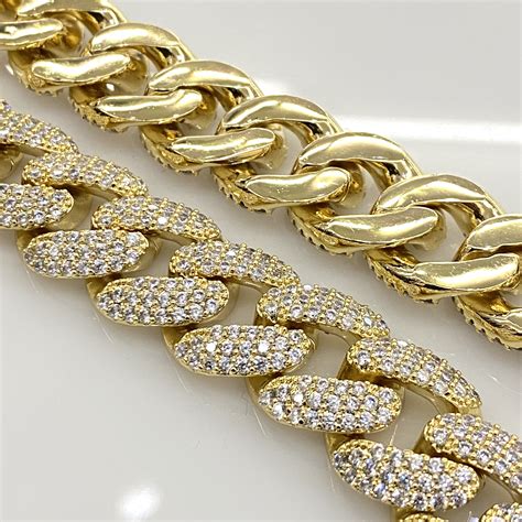 Yellow Gold Plated Simulated Diamond Iced Cuban Link Chain Necklace 20 Big Wide Ebay