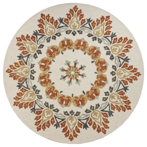Lr Home Dazzle Floral Tufted Ivory Rust Wool 6 Ft Round Rug Walmart