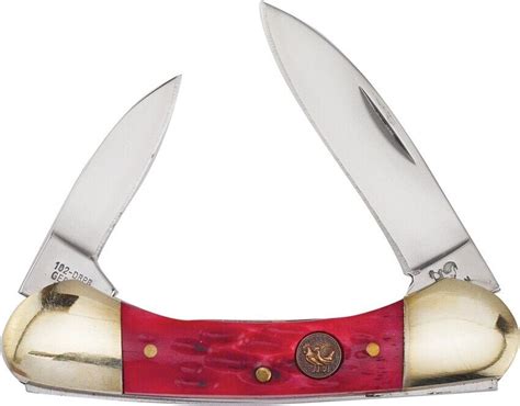 Hen Rooster Small Canoe Pocket Knife Stainless Blades Red Pickbone