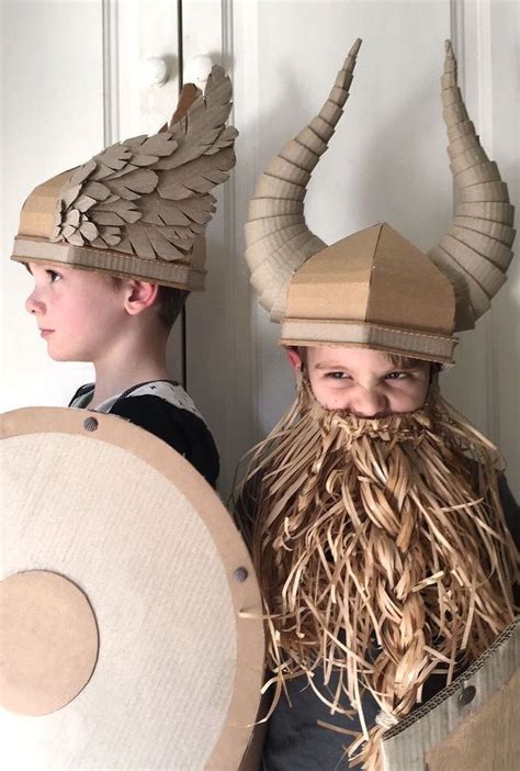 Cardboard Viking Helmet With Horns Vikings Costume Diy Cardboard