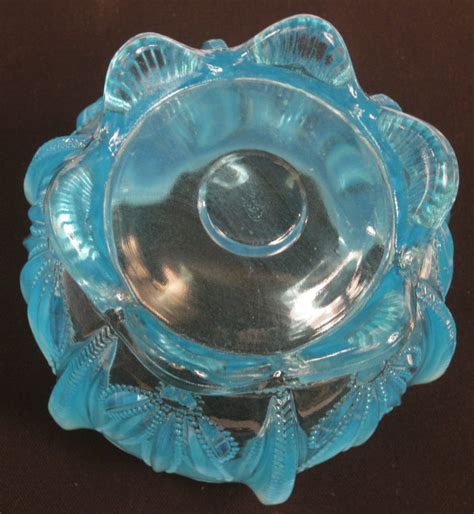 Fenton For Levay Blue Opal Cactus Opalescent Glass Rose Bowl Carnival