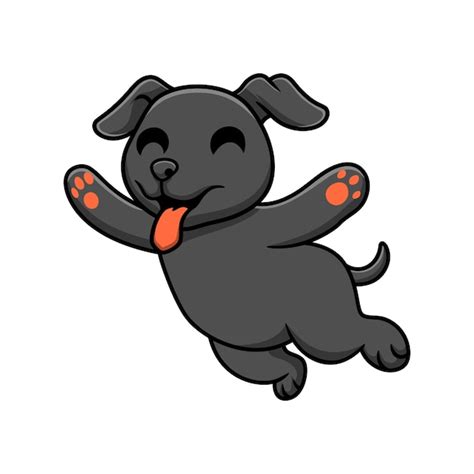 Dibujos Animados Lindo Perro Labrador Negro Saltando Vector Premium