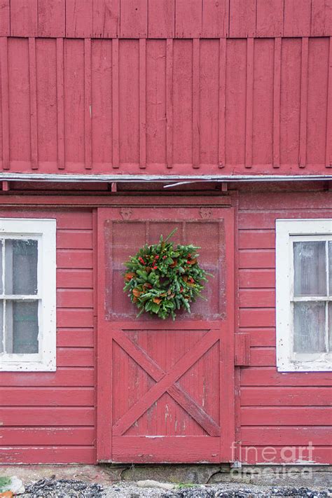 Magnolia Wreath On A Red Barn Door 2 Photograph By Cheryl Williver