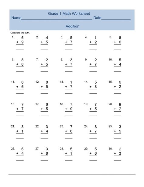 First Grade Math Facts Printable Worksheets Lexias Blog 1st Grade