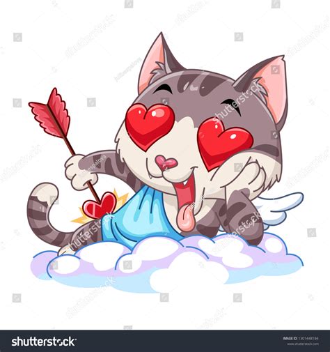Funny Little Cat Cupid Cupid Cat Stock Vector Royalty Free 1301448184