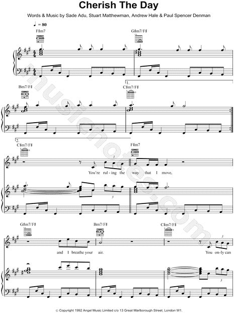 Sade Cherish The Day Sheet Music In F Minor Transposable