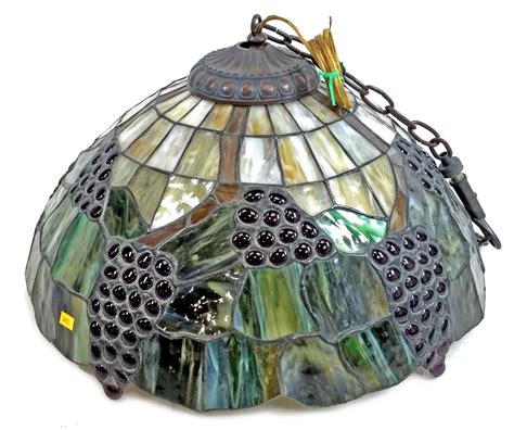 Lot Vintage Stained Slag Glass Pendant Lamp