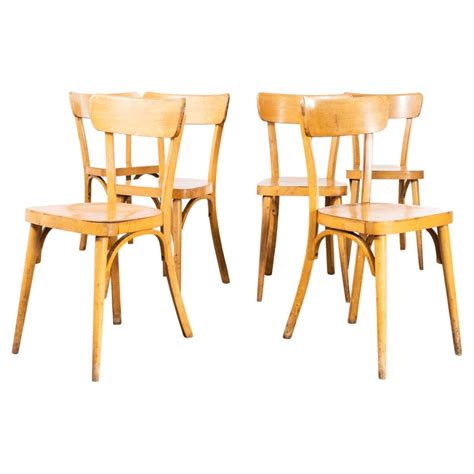 1950s French Baumann Blonde Round Leg Bentwood Dining Chairs Set Of