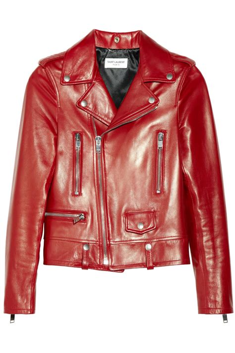 Saint Laurent Leather Biker Jacket In Red Lyst