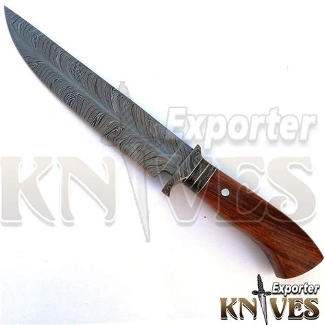 Handmade Damascus Steel Feather Pattern Survival Hunting Knife