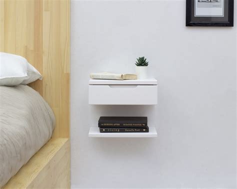 White Floating Nightstand Wall Mounted Nightstand With Etsy