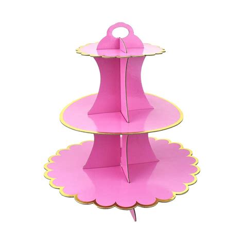 3 Tier Cardboard Cupcake Stand Pink 13 Inch