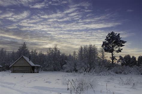 Karelia Winter House Village Building Russia Backwoods Snow