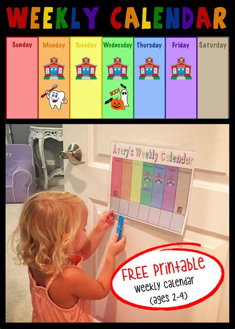 Free Printable Toddler Weekly Calendar Kids
