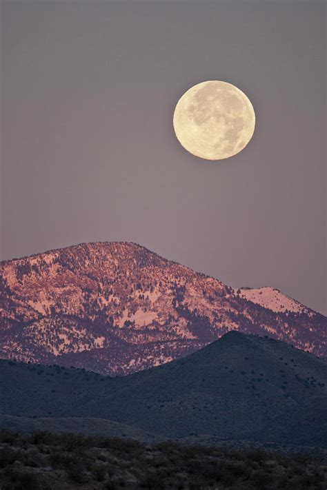 Full Moon Setting Over Snow Covered Photograph By Larry Ditto