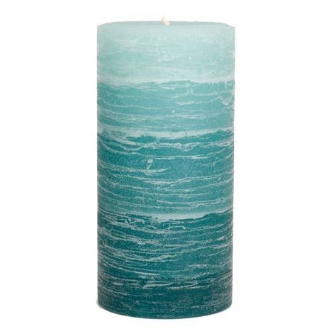 Nordic Candle Layered Pillar Candle 3x6 Inch Green Teal Unscented