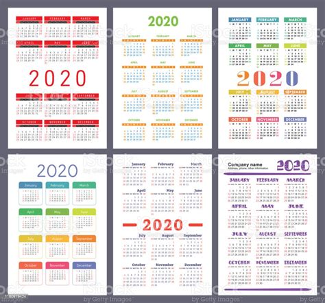Ilustración De Calendario 2020 Año Colección De Plantillas Vectoriales Colorido Conjunto De